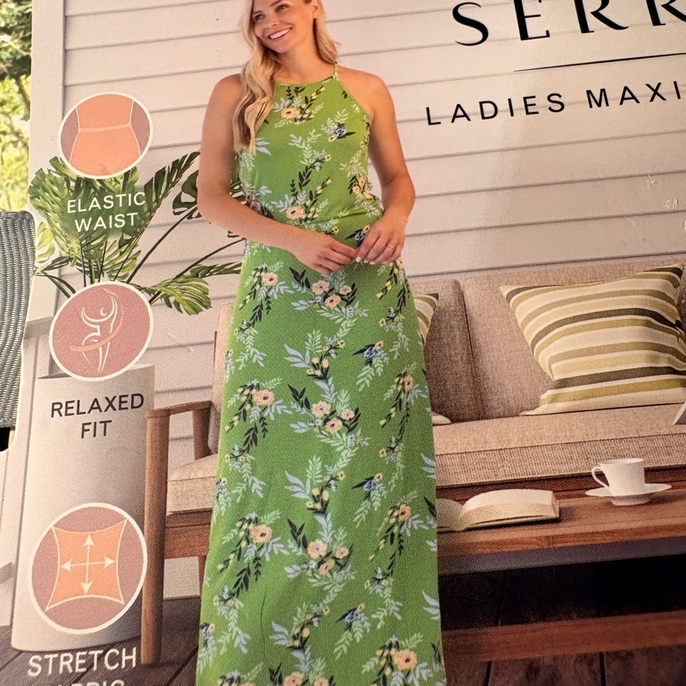Serra Green Floral Maxi Dress with Navy & Light Blue Accents - Picture 8 of 8